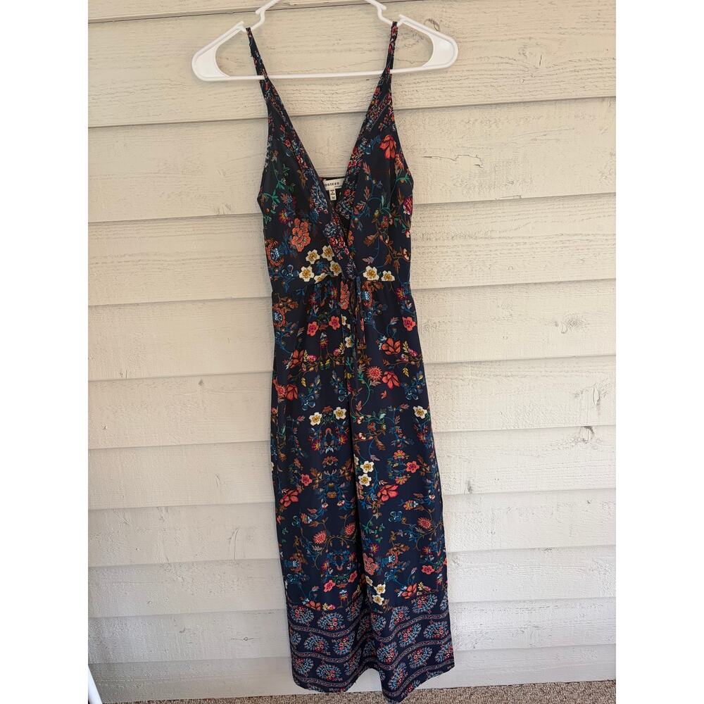 Monteau Floral Maxi Dress Size Medium Boho Navy Sleeveless Flowy - Picture 2 of 7